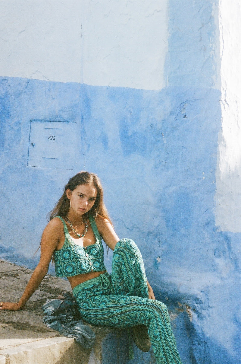 Baia Crop Singlet Blue