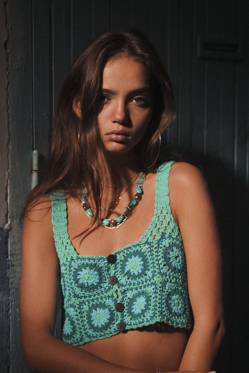 Baia Crop Singlet Blue